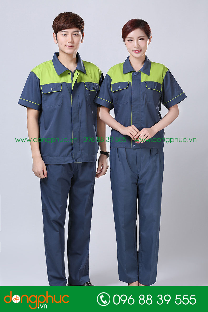 Mẫu bảo hộ màu xanh đậm phối xanh lá cộc tay